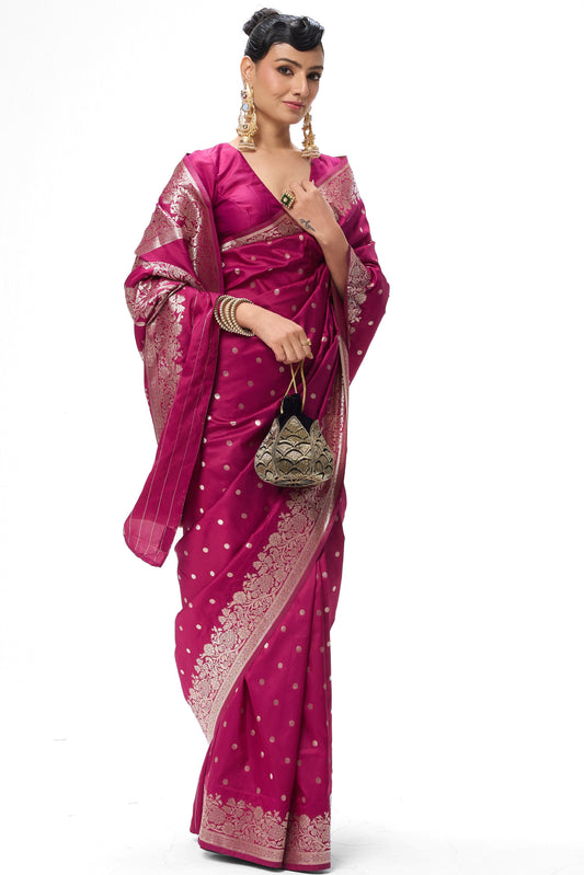 Dhiyona ST Wine Soft Silk  Banarasi Saree with Blouse Fabric