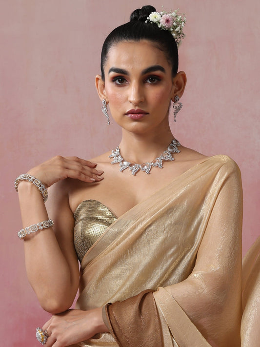Dhiyona ST Luxury Silver Color American Diamond Premium Necklace & Earring Set