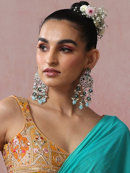 Dhiyona ST Sky Blue Color Kundan Long Earrings