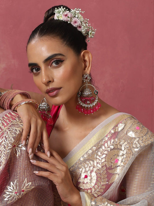 Dhiyona ST Rani Color Round Kundan Jhumka Earrings