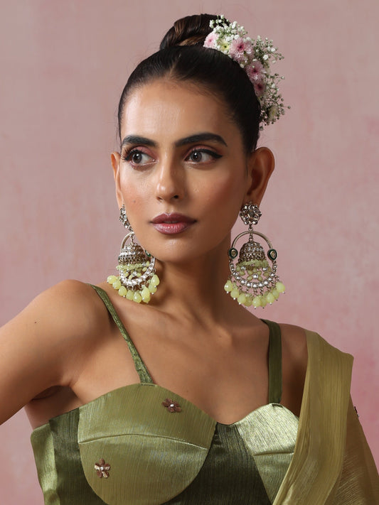 Dhiyona ST Pista Green Round Kundan Jhumka Earrings