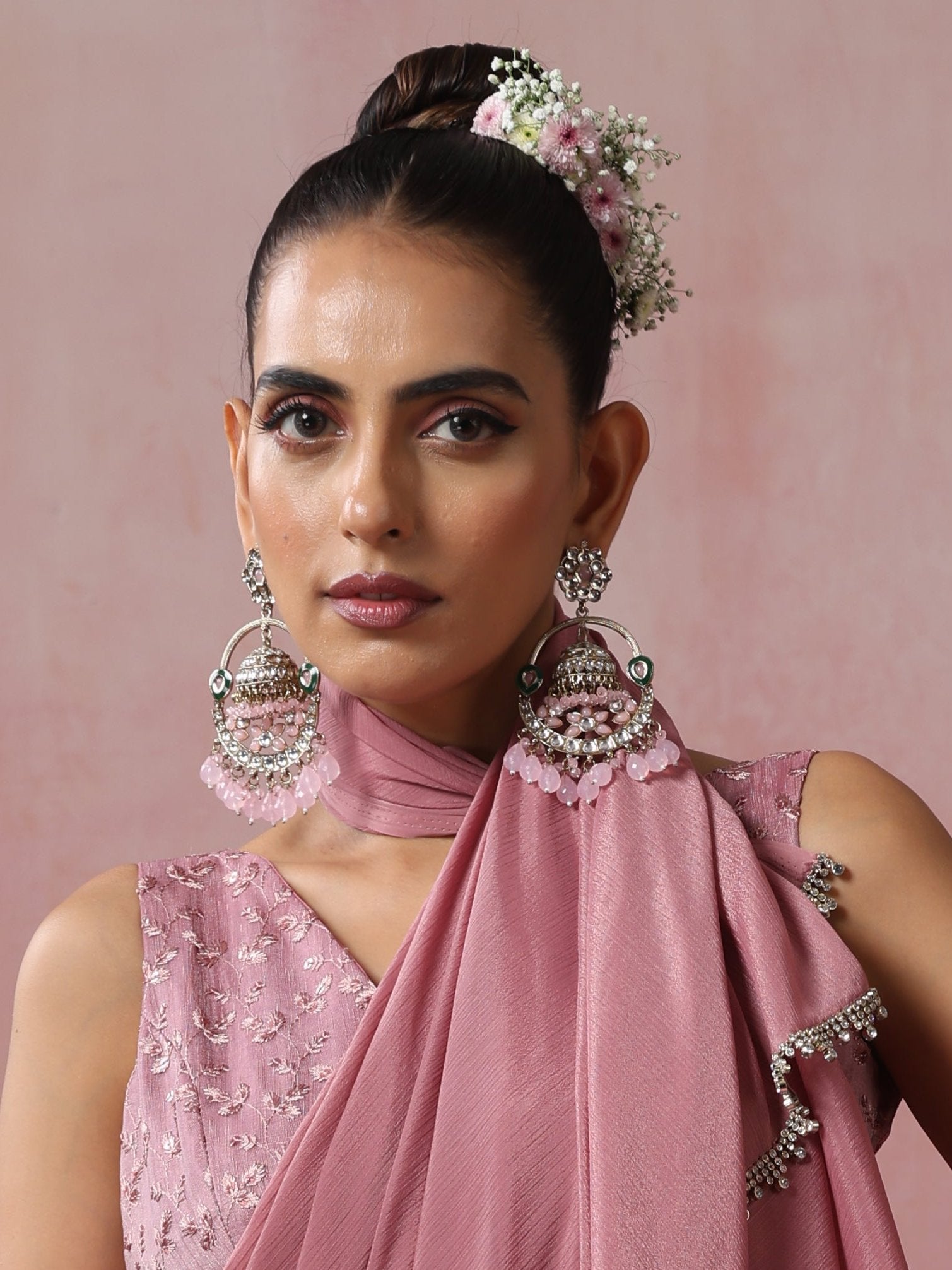 Dhiyona ST Light Purple Round Color Kundan Jhumka Earrings