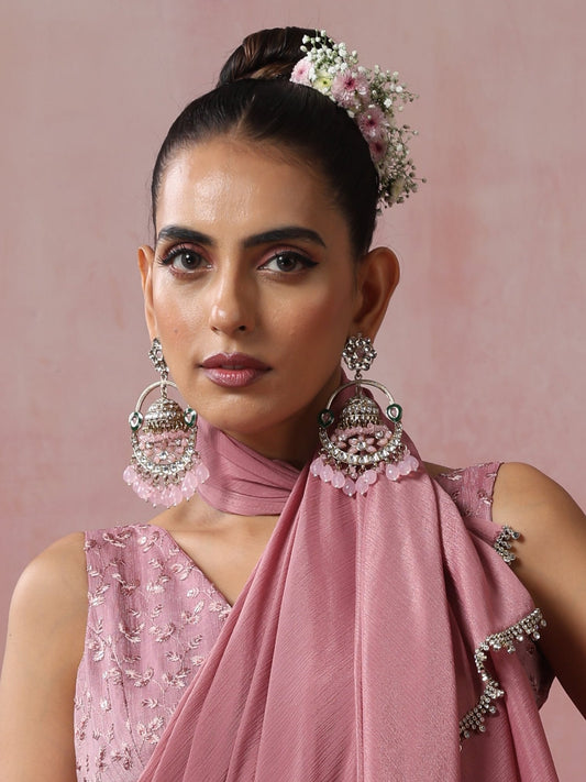Dhiyona ST Light Purple Round Color Kundan Jhumka Earrings