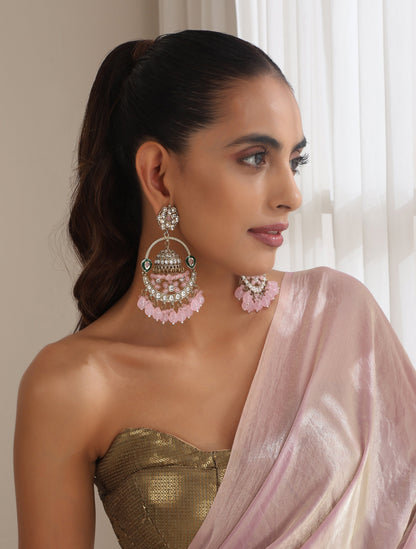 Dhiyona ST Pink Color Round Kundan Jhumka Earrings