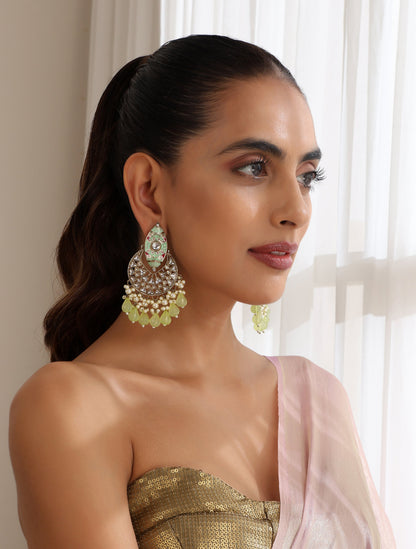 Dhiyona ST Pista Green Color Meenakari Kundan Earrings