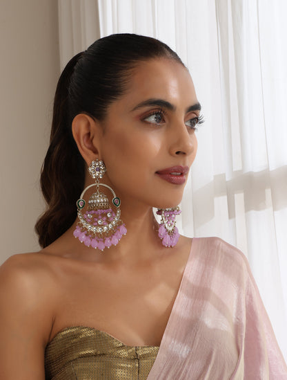 Dhiyona ST Light Purple Round Color Kundan Jhumka Earrings