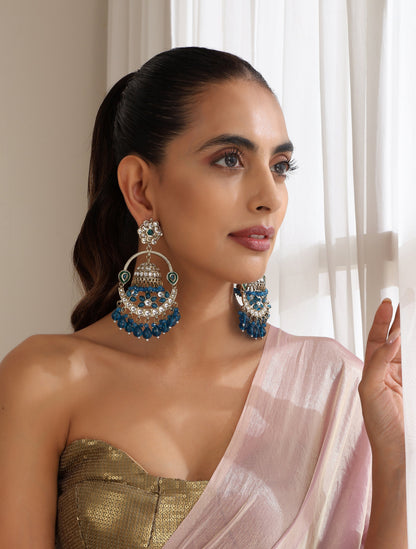 Dhiyona ST Turquoise Blue Round Color Kundan Jhumka Earrings