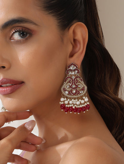Dhiyona ST Rani Color Kundan Earrings
