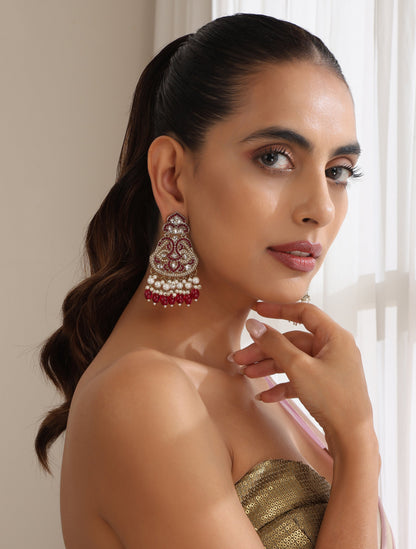 Dhiyona ST Rani Color Kundan Earrings