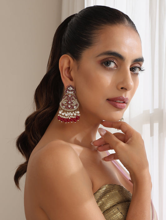 Dhiyona ST Rani Color Kundan Earrings