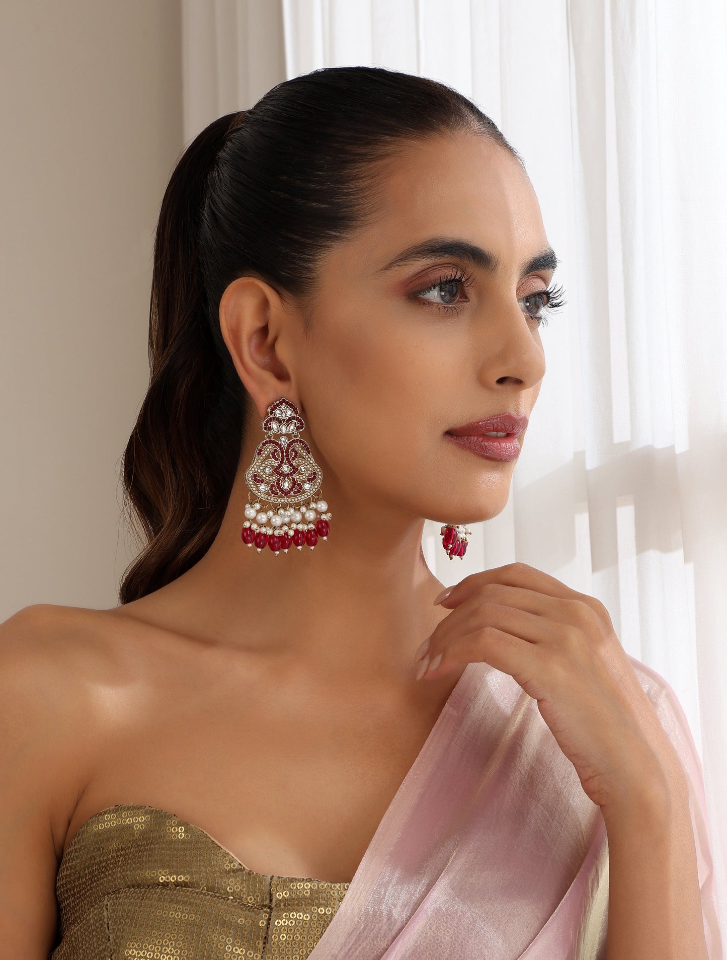 Dhiyona ST Rani Color Kundan Earrings