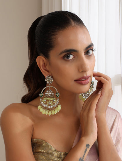Dhiyona ST Pista Green Round Kundan Jhumka Earrings