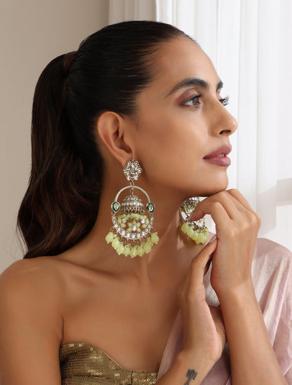 Dhiyona ST Pista Green Round Kundan Jhumka Earrings