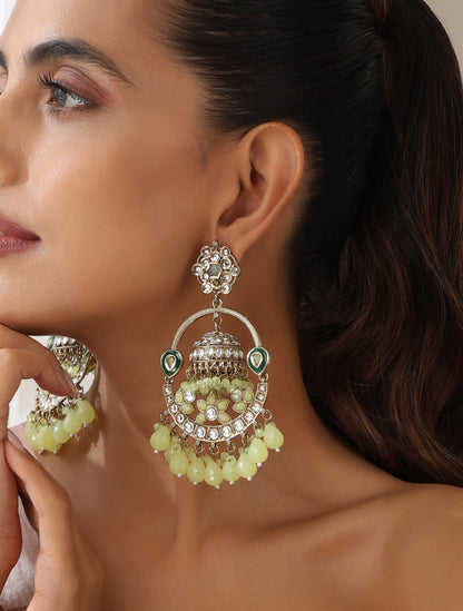 Dhiyona ST Pista Green Round Kundan Jhumka Earrings