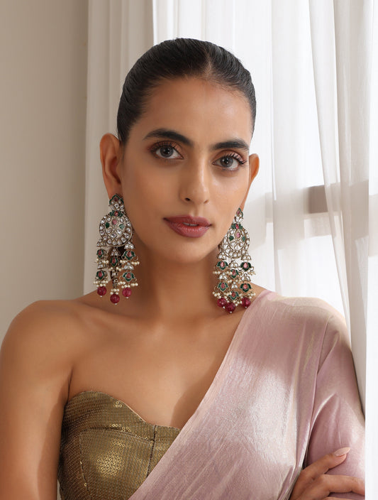 Dhiyona ST Magenta Color Kundan Earrings