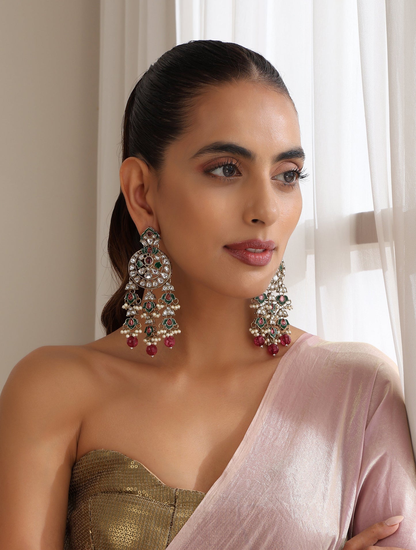 Dhiyona ST Magenta Color Kundan Earrings