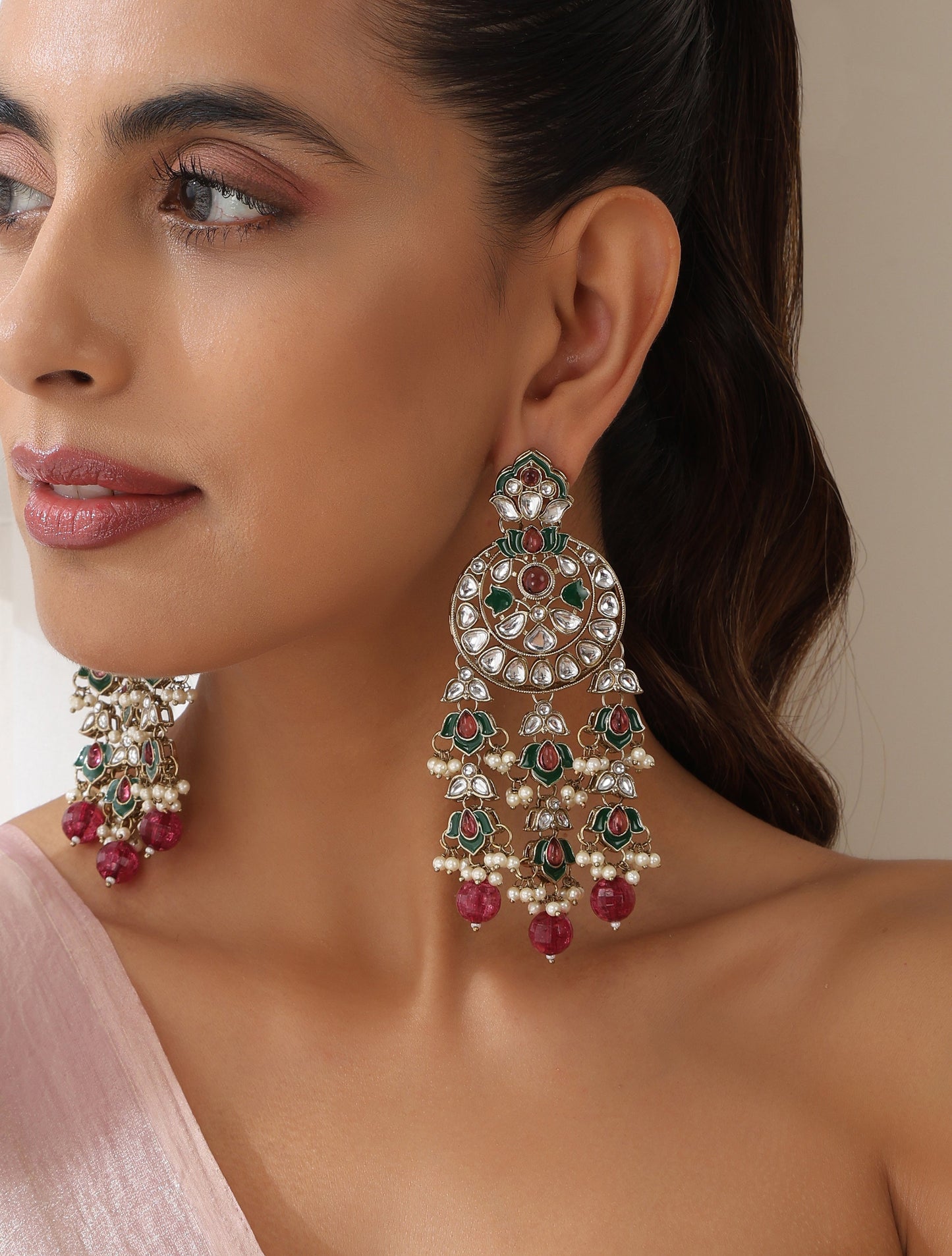 Dhiyona ST Magenta Color Kundan Earrings