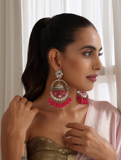 Dhiyona ST Rani Color Round Kundan Jhumka Earrings