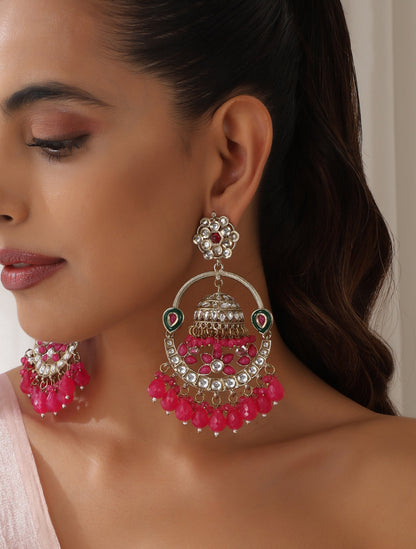 Dhiyona ST Rani Color Round Kundan Jhumka Earrings