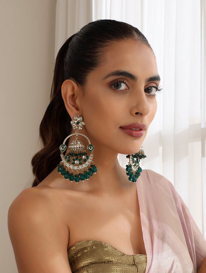 Dhiyona ST Green Round Color Kundan Jhumka Earrings