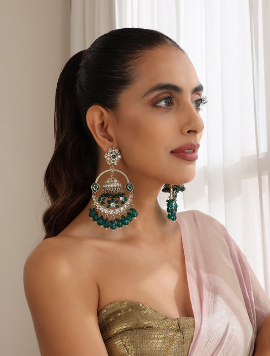 Dhiyona ST Green Round Color Kundan Jhumka Earrings