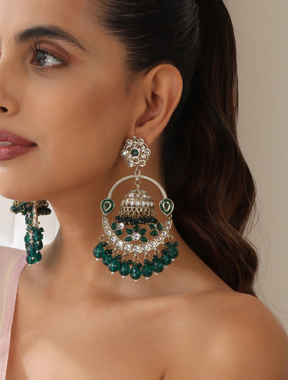Dhiyona ST Green Round Color Kundan Jhumka Earrings