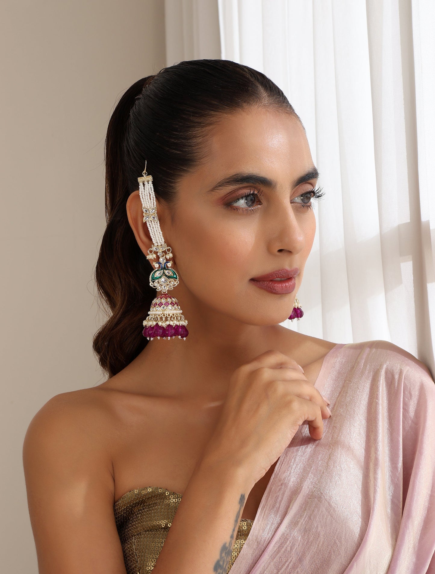 Dhiyona ST Purple Color Meenakari Kundan Earrings