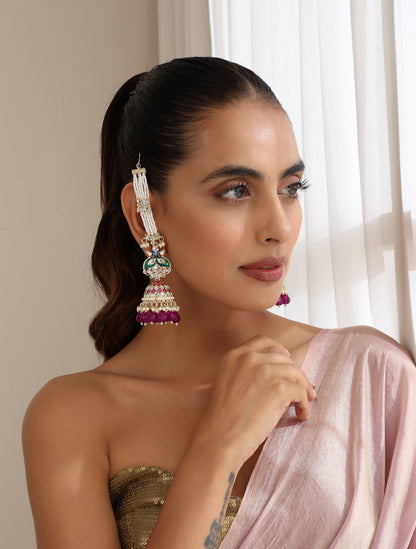 Dhiyona ST Purple Color Meenakari Kundan Earrings