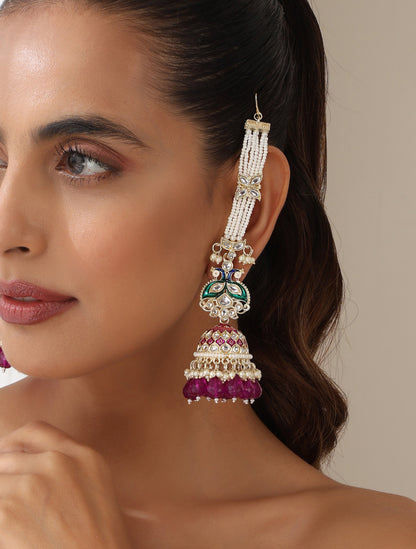 Dhiyona ST Purple Color Meenakari Kundan Earrings