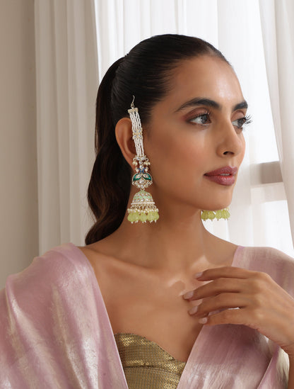 Dhiyona ST Pista Green Color Meenakari Kundan Jhumka