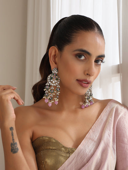Dhiyona ST Light Purple Color Kundan Long Earrings