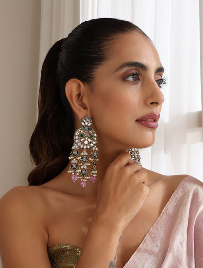 Dhiyona ST Light Purple Color Kundan Long Earrings