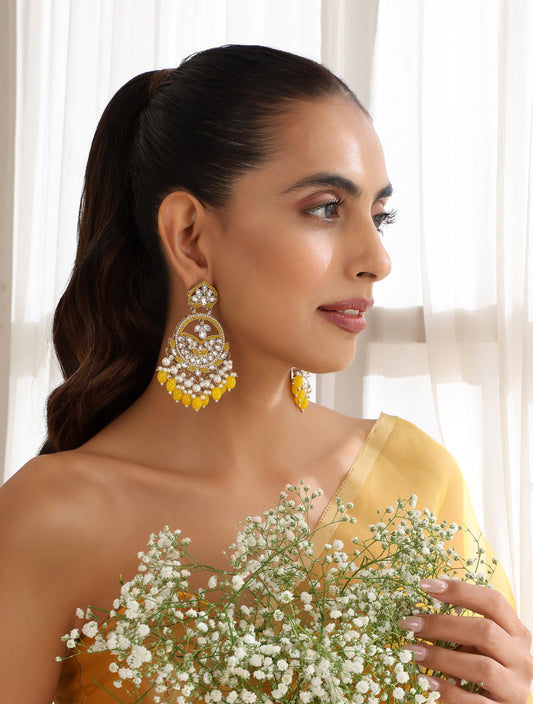 Dhiyona ST Yellow Color Kundan Earrings