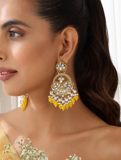Dhiyona ST Yellow Color Kundan Earrings