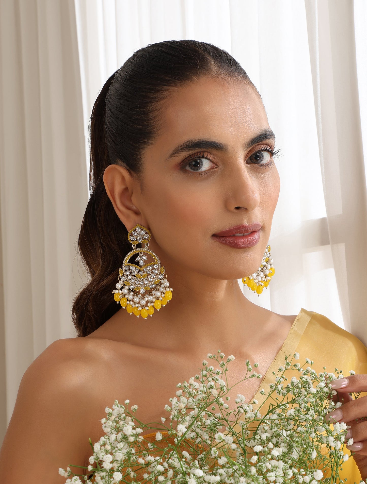 Dhiyona ST Yellow Color Kundan Earrings