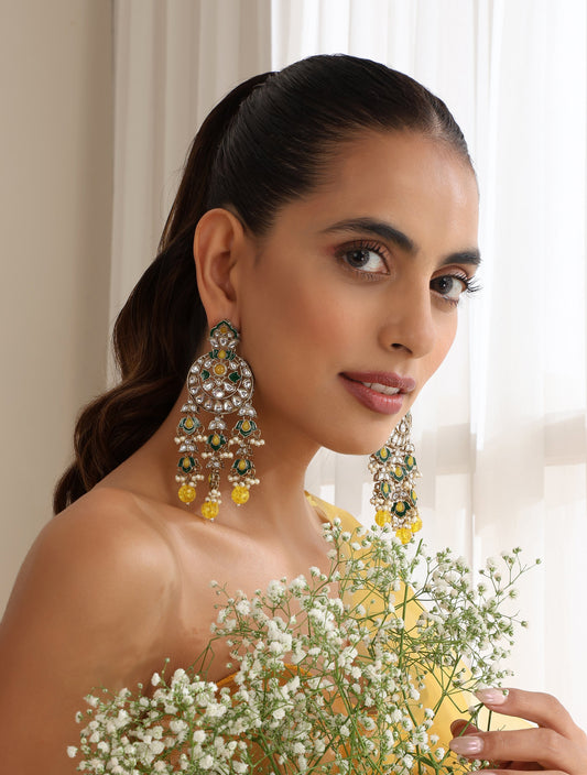 Dhiyona ST Yellow Color Kundan Long Earrings