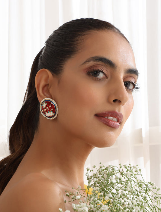 Dhiyona ST Maroon Color Meenakari Stud Earrings