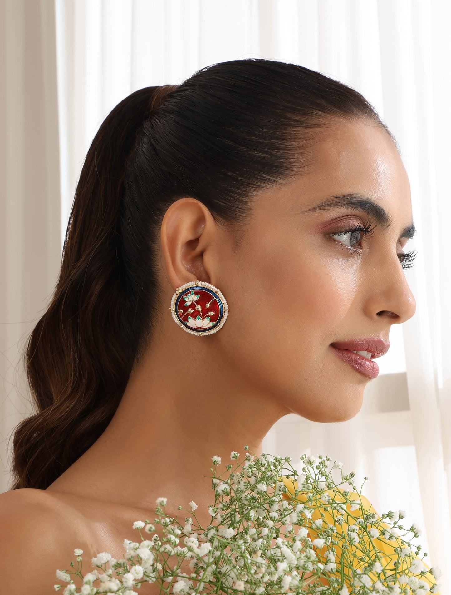 Dhiyona ST Maroon Color Meenakari Stud Earrings