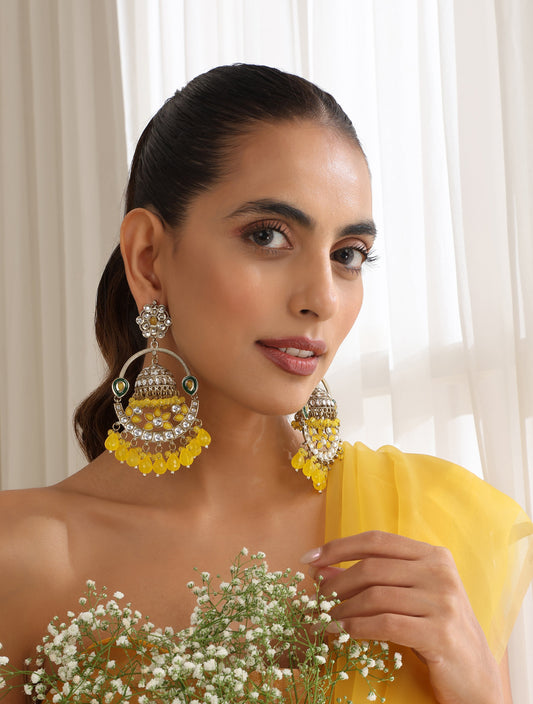 Dhiyona ST Yellow Color Round Kundan Jhumka Earrings