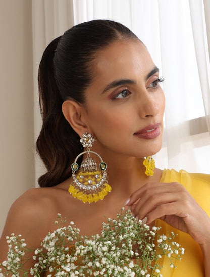 Dhiyona ST Yellow Color Round Kundan Jhumka Earrings