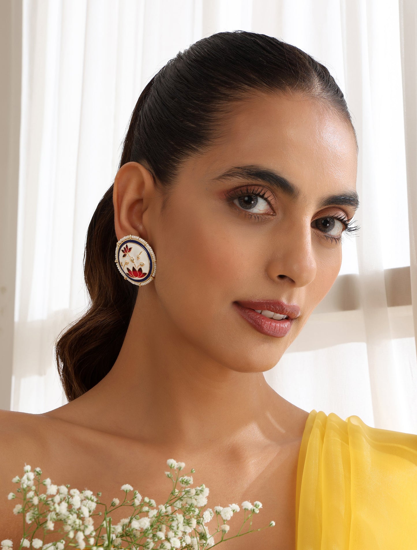 Dhiyona ST White Color Meenakari Stud Earrings