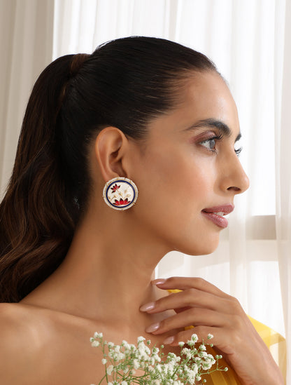 Dhiyona ST White Color Meenakari Stud Earrings