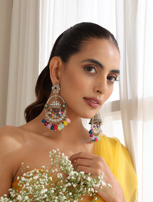 Dhiyona ST Multi Color Round Kundan Jhumka Earrings