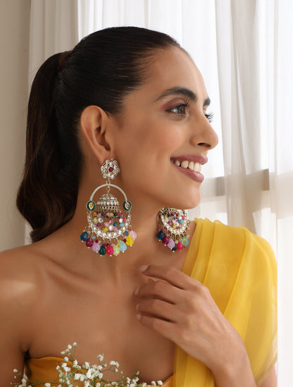 Dhiyona ST Multi Color Round Kundan Jhumka Earrings