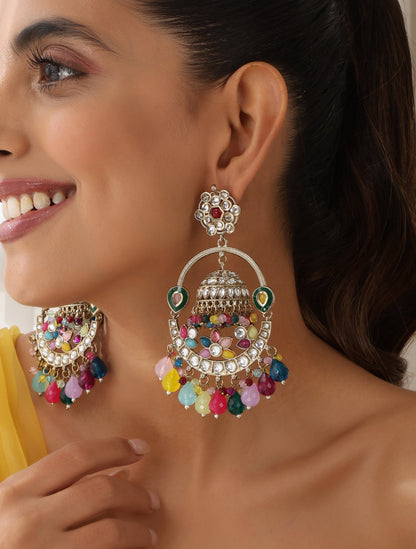 Dhiyona ST Multi Color Round Kundan Jhumka Earrings