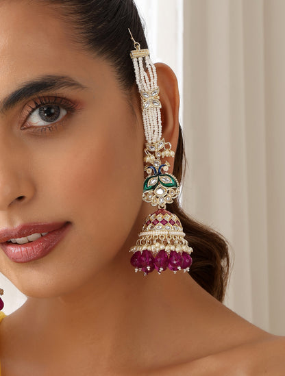 Dhiyona ST Purple Color Meenakari Kundan Earrings