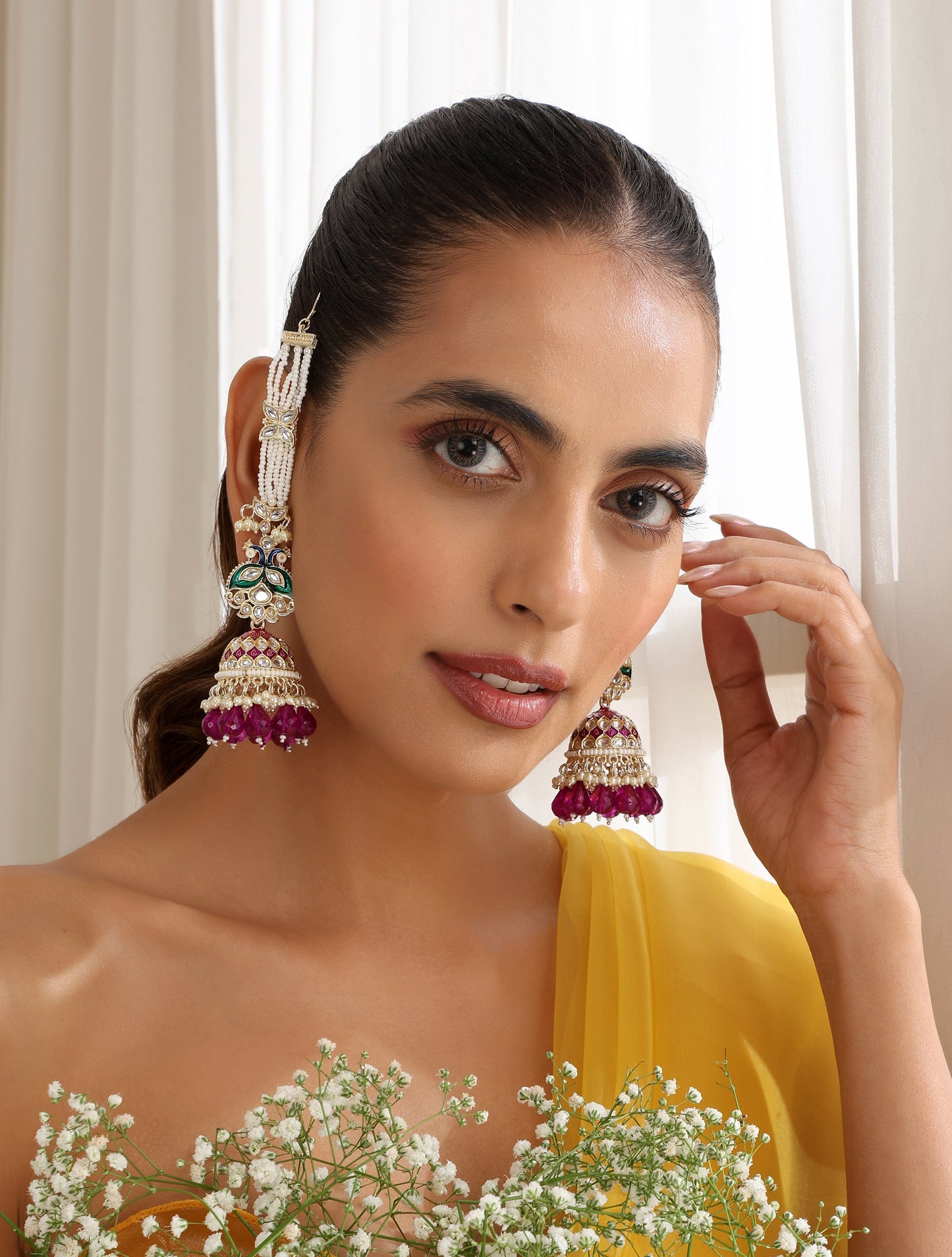 Dhiyona ST Purple Color Meenakari Kundan Earrings