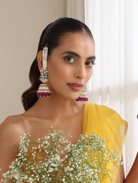 Dhiyona ST Purple Color Meenakari Kundan Earrings
