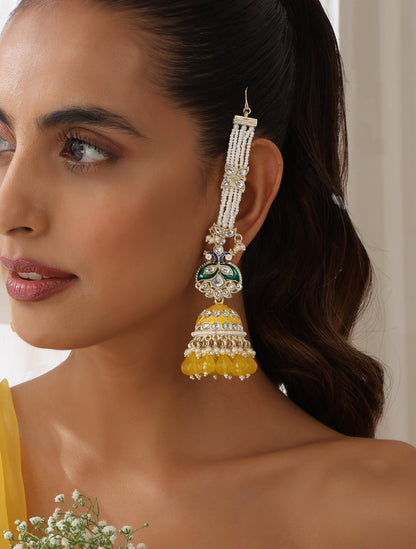Dhiyona ST Yellow Color Meenakari Kundan Earrings