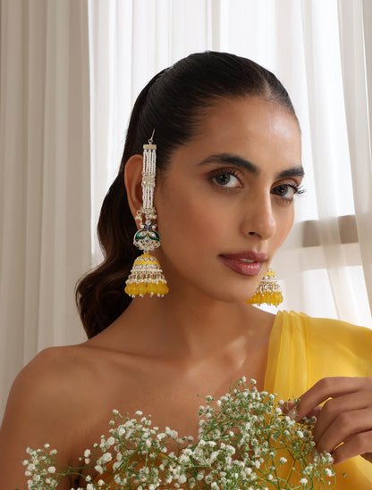Dhiyona ST Yellow Color Meenakari Kundan Earrings
